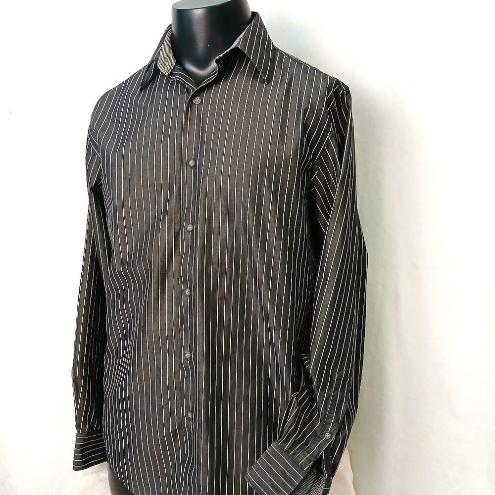 Dark Charcoal striped shirt w contrast trim-size M